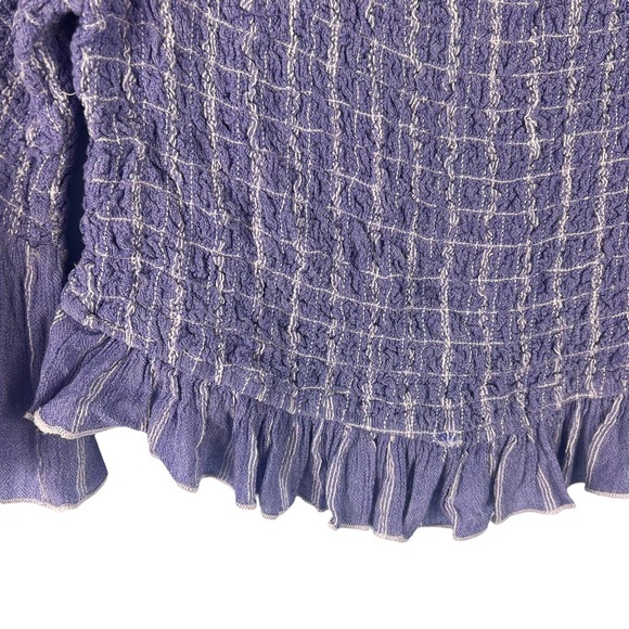 Free People Smock Around Striped Top Off Shoulder Cropped Ruffle Size M Blue - Picture 4 of 8